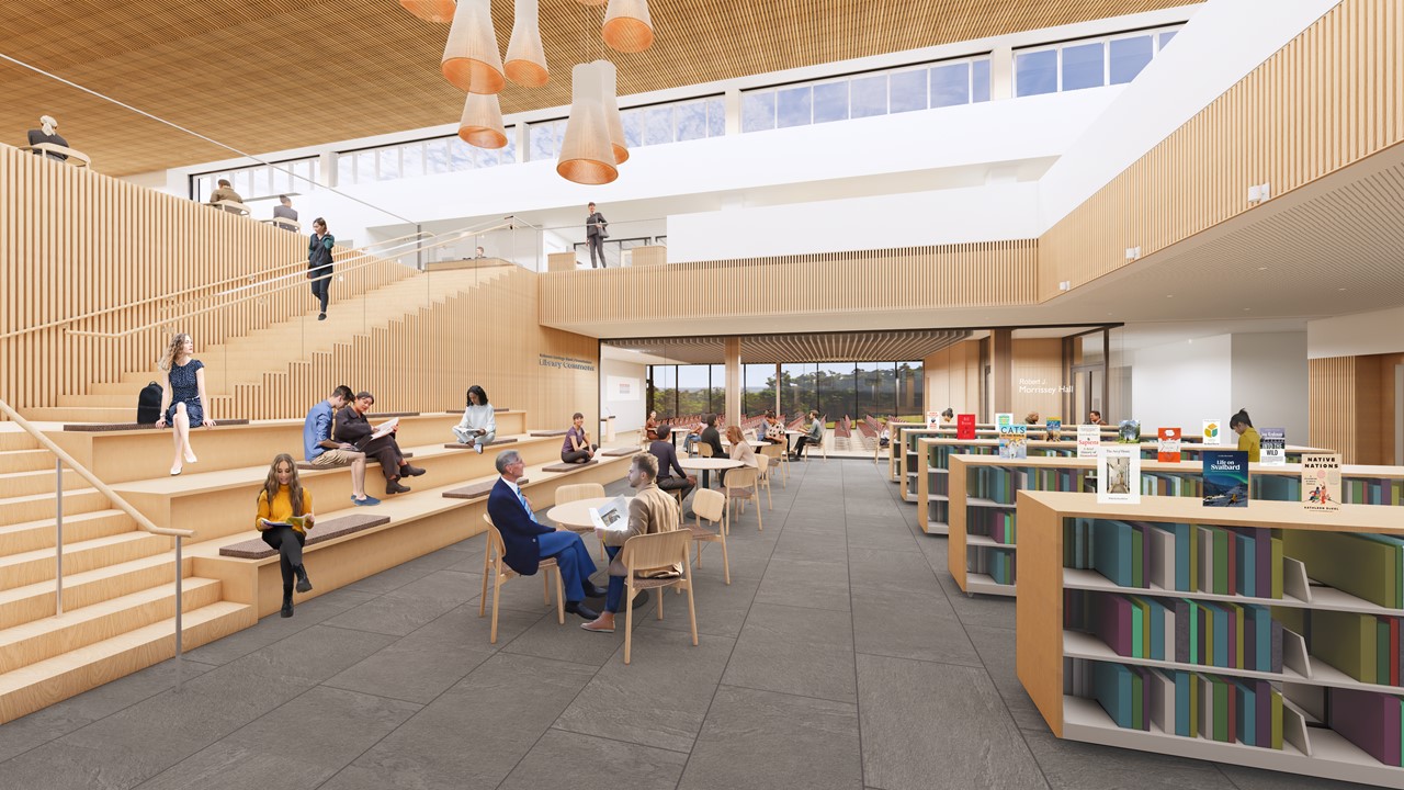 An image of the planned Belmont Library interior